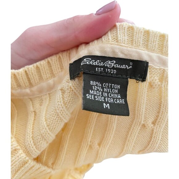 Eddie Bauer Cardigan Cotton Cable Knit Button Down Butter Yellow Grannycore - Picture 4 of 7